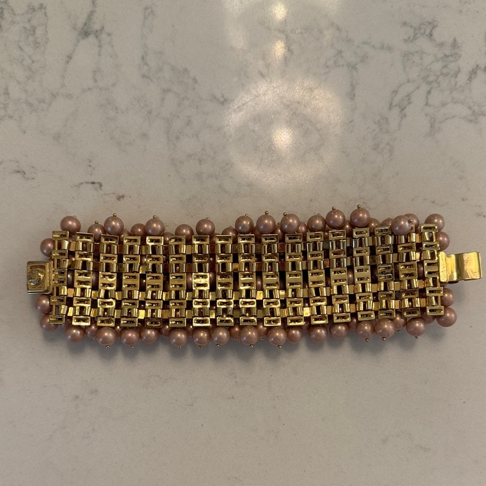 J.Crew Elegant Pearl cuff Bracelet, light pink & gold - Picture 5 of 7